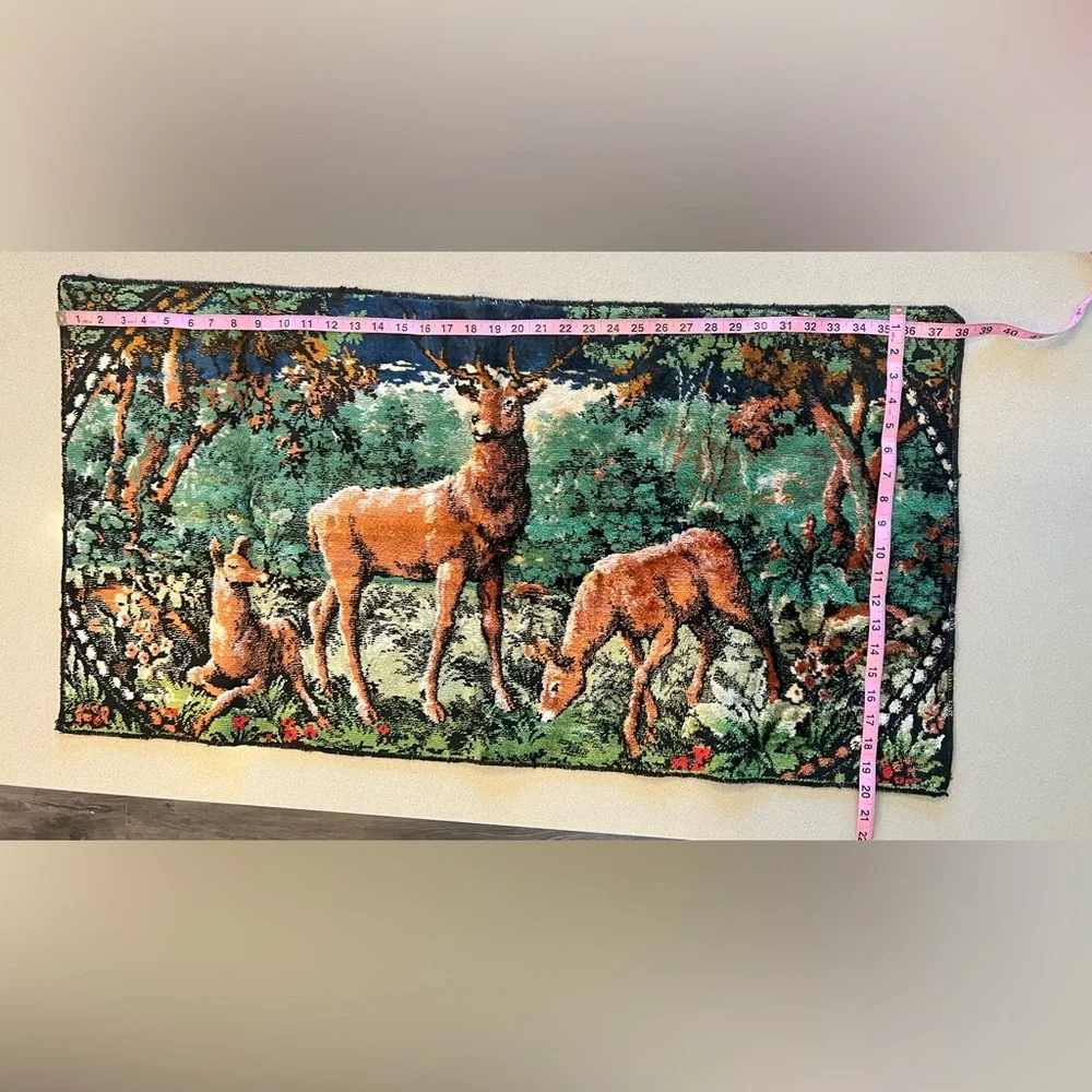 Vintage Retro Deer Tapestry Wall Decor 38 x 20 Rustic Cabin Farmhouse